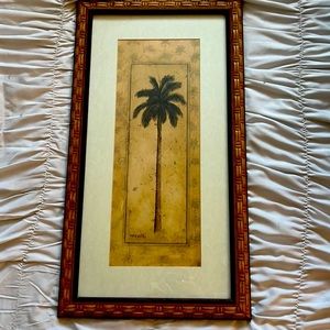 Palm Tree matted print in wooden frame 11”x 24” Excellent condition